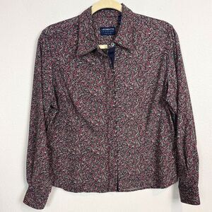 Liz Claiborne Lizsport Micro Floral Shirt Grosgrain Trim PM